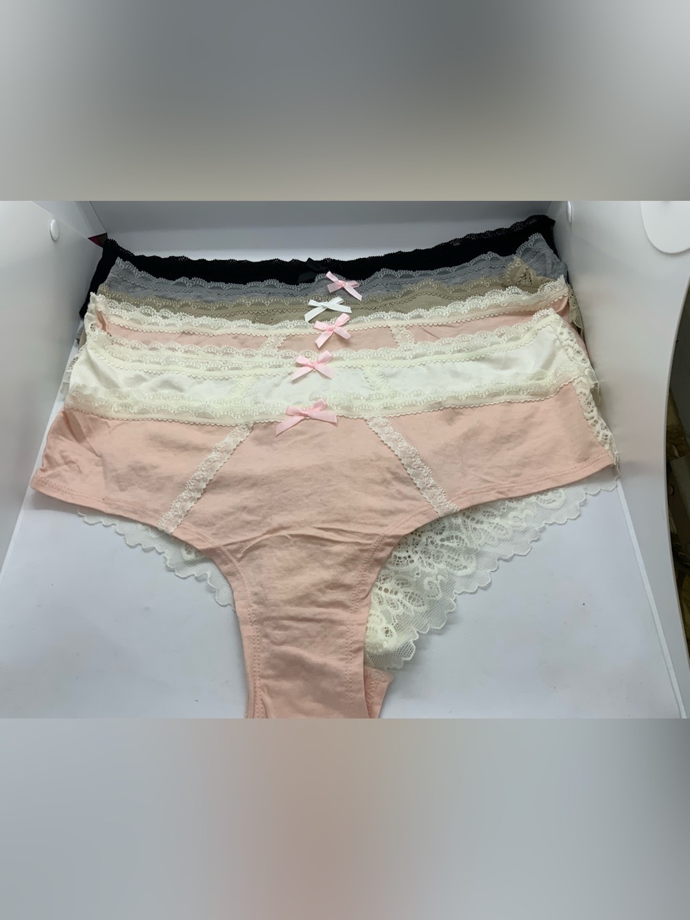 Honeydew Intimates Lace-Trim Bikini Panties - Pink, Ivory, Black (6-Pack)